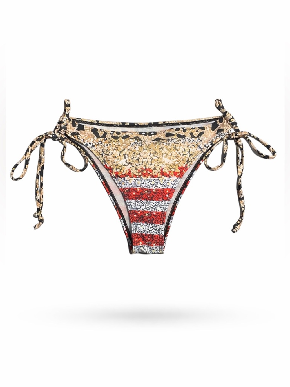 Animal Print Tie-Side Bikini Bottom with Red Stripe Detail | SIZE SMALL